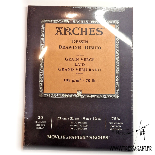 ARCHES - PAPIER DESSIN INGRES 23*31 CM GRAIN VERGE 105 G/M2 20F - CA144