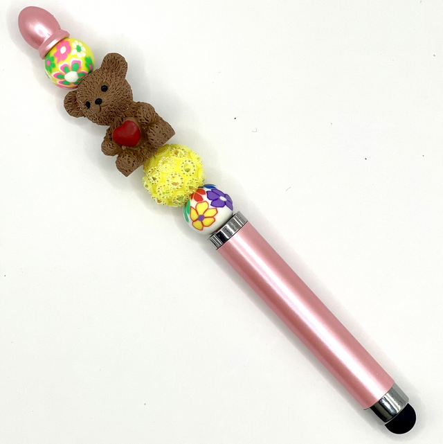 S76 - Stylo à perles ours cœur marron
