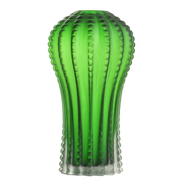 Vase cactus évasé en verre vert teint