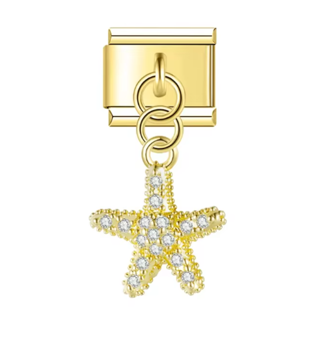 Charm Estrella de Mar con Brillos Dorado