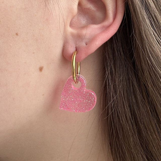 Pampilles interchangeables cœur rose 