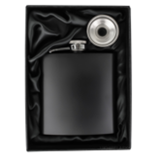 6oz Matt Black Hip Flask in Black Gift Box