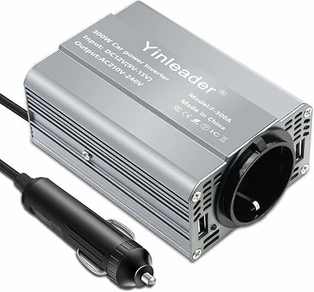 Allume cigares - Onduleur 300W 12V-230V - Convertisseur de Tension pour Voiture avec Prises EU &amp; Ports USB