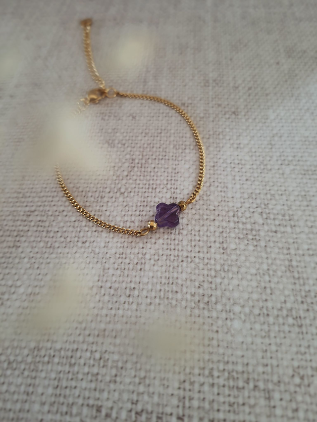 Bracelet améthyste - Trèfle Doré