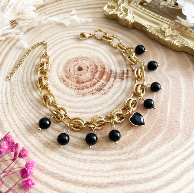 Bracelet en perles naturelles obsidienne