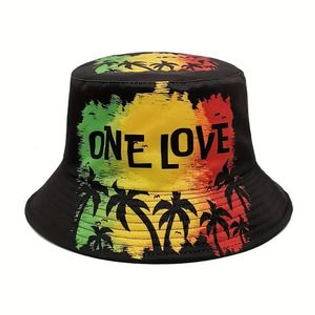 Bob Chapeau Rasta Reggae - Noir - One Love Paliers - Vert Jaune Rouge - Unisexe- Confortable