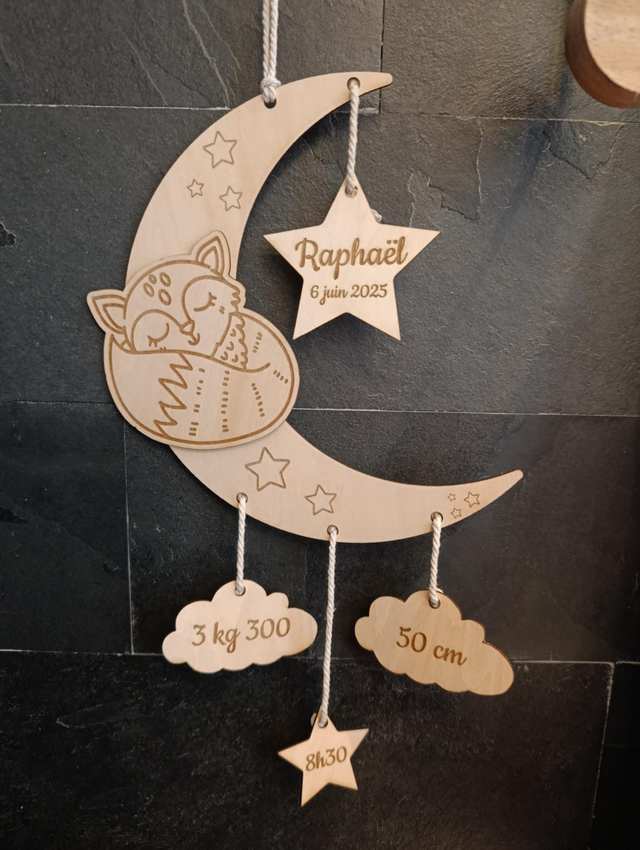 🌙 Décoration de naissance en bois personnalisée
