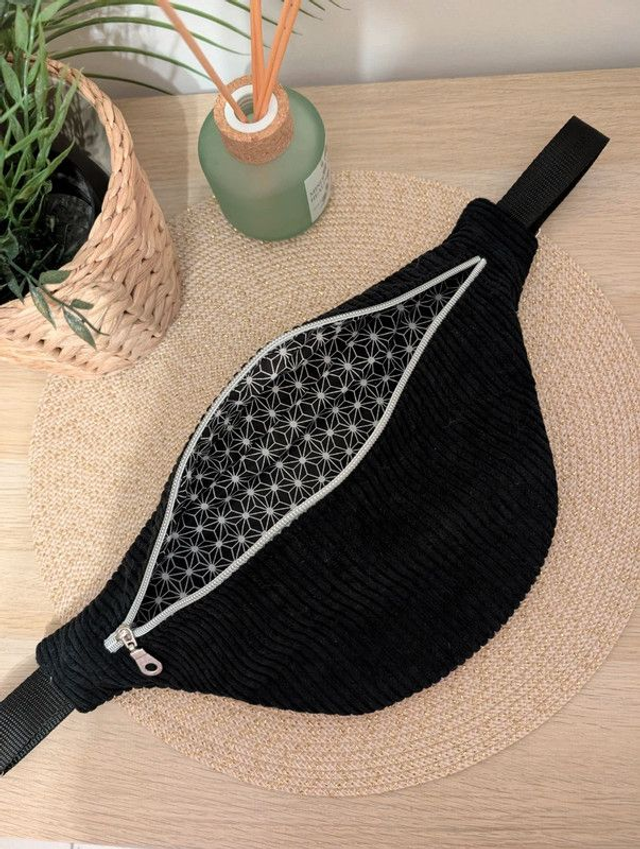 Sac banane femme velours cotelé noir