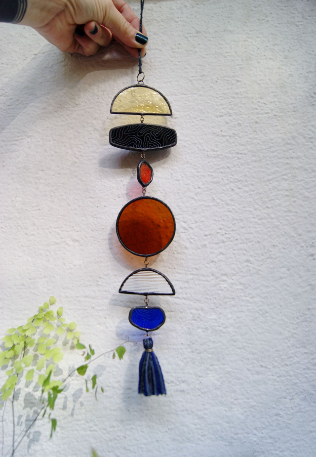 Attrape-Soleil en verre géométrique ● Jaune, noir, ocre et bleu