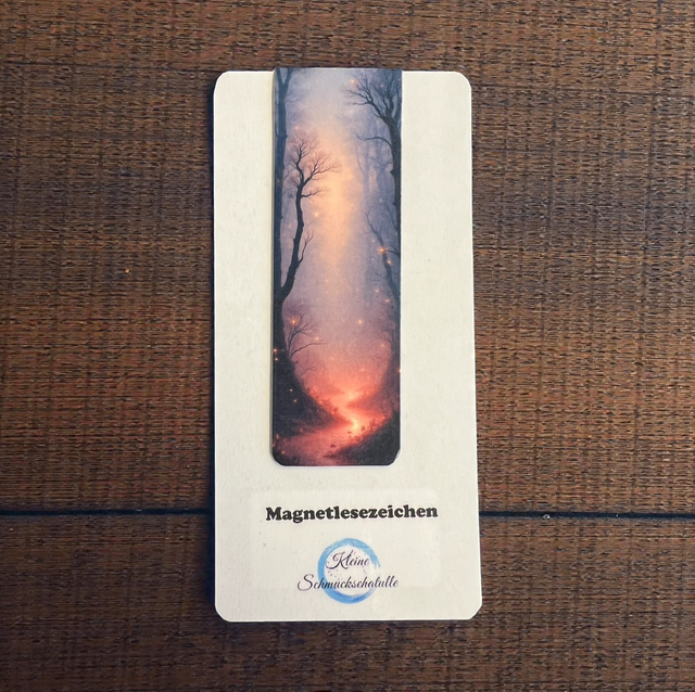 Lesezeichen Wald orange - Handgefertigte Magnet-Lesezeichen – Waldmotive 