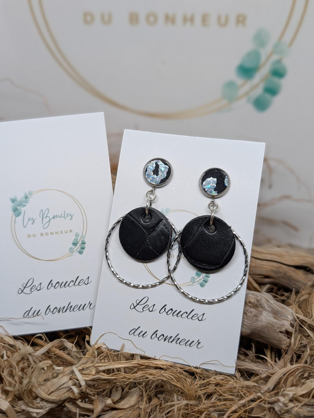 Boucles d'oreilles Moon noir zèbre ag143