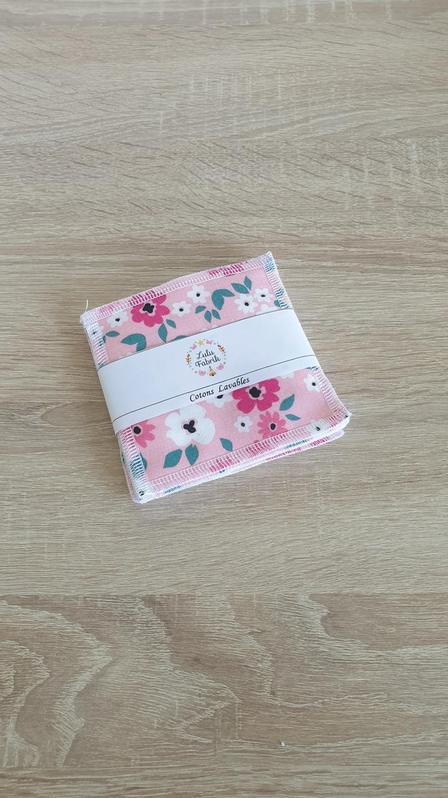 Lot de 4 cotons démaquillants fleurs rose 
