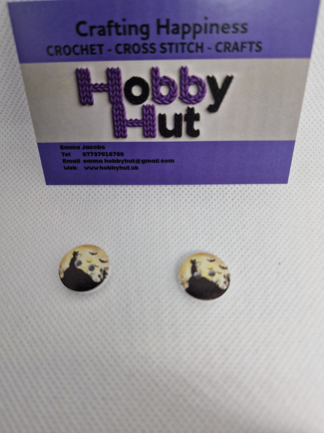 Halloween Black cat and Bats Buttons