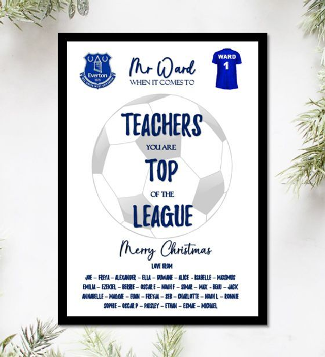 Thank you teacher personalised framed football fan print from the whole class - Class teacher appreciation Christmas gift - Football coach  gift 