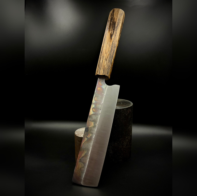 Nakiri en chêne fumé. Tranchant 16,5 cm acier 14c28n.