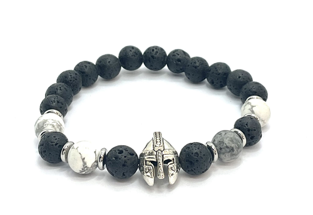 Bracelet « Viking »Pierre de lave et Howlite Blanche 8 mm