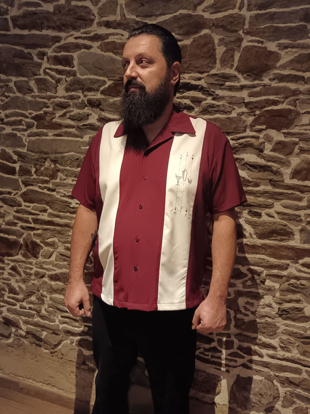 Chemise de bowling The Shake Down en rubis/crème