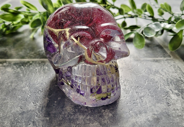 Skull Ornament - Large - Flower Floral Glitter