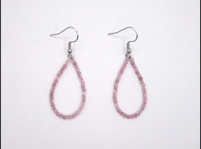 Boucles d'oreilles gouttes tourmalines roses facettées