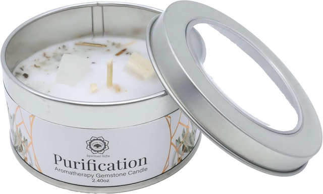 Duftkerze mit kristallstein zur Reinigung,weisser Salbei,70gr.