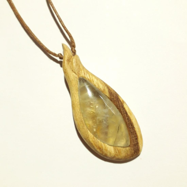 Prehnite Necklace With Hand Carved Palo Santo Wood 