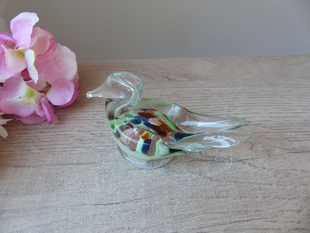 Sculpture Canard en Verre Soufflé, Canard Presse Papier en Verre, Décoration de Bureau, Figurine Canard Verrerie d'Art Kaysersberg en Alsace