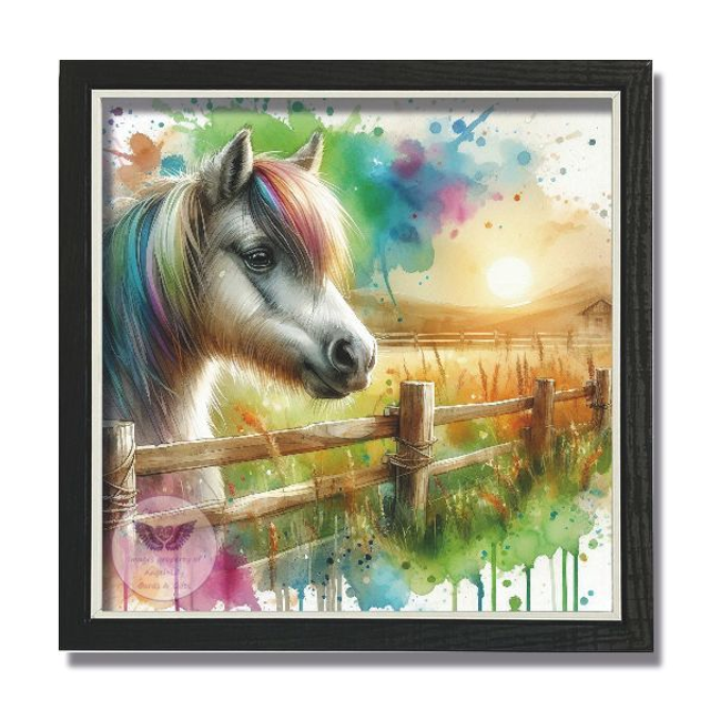Artistic print of pony in square frame (H20)