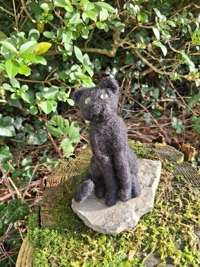 Needle Felt Cat in Black: The Soot Pixie
