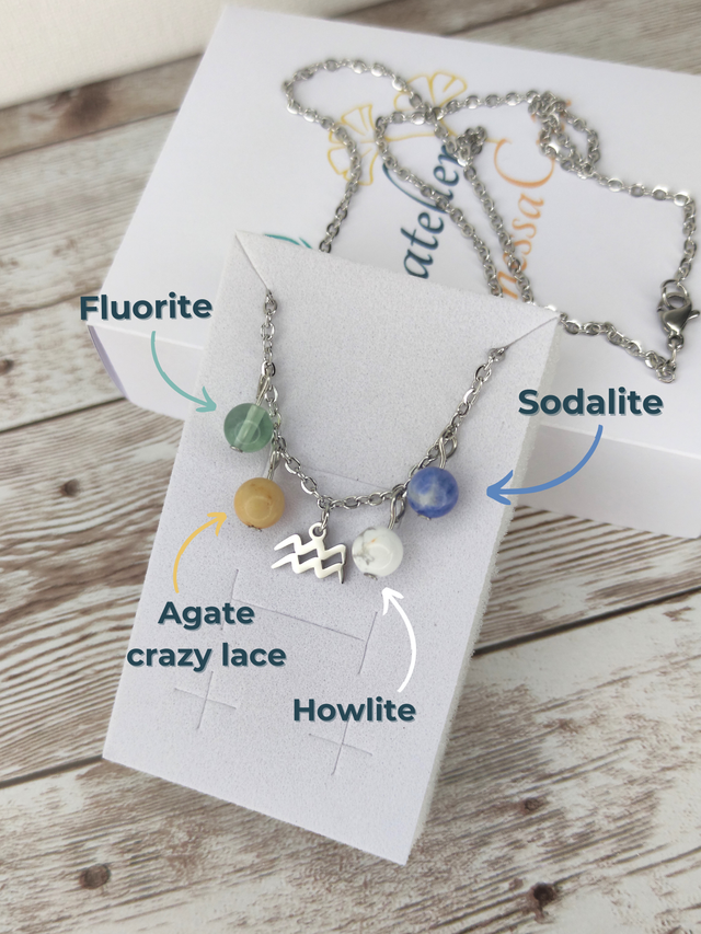 Collier Astro &quot;Verseau&quot; pierres naturelles