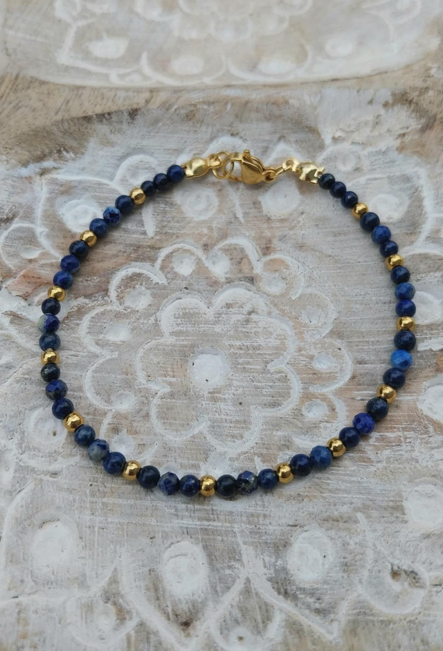 Bracelet Lapis-Lazuli, acier inoxydable plaqué or 