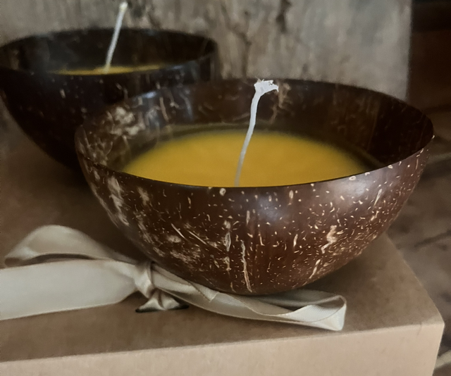 Coconut bowl frankincense candle gift set 