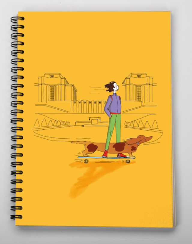 Carnet A5 de la marque Pepeuf portant une illustration faite par Moiselle Isaure appelée "Skate"