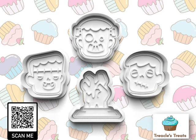 Halloween Zombie Theme Fondant/cookie stamps with cutters 