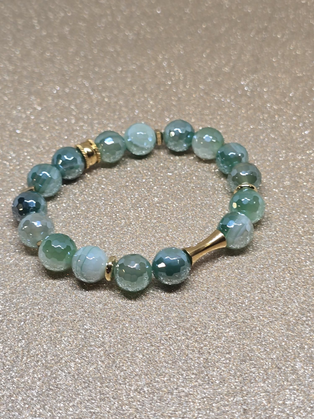 Bracelet Agate verte à facettes en 1 cm 