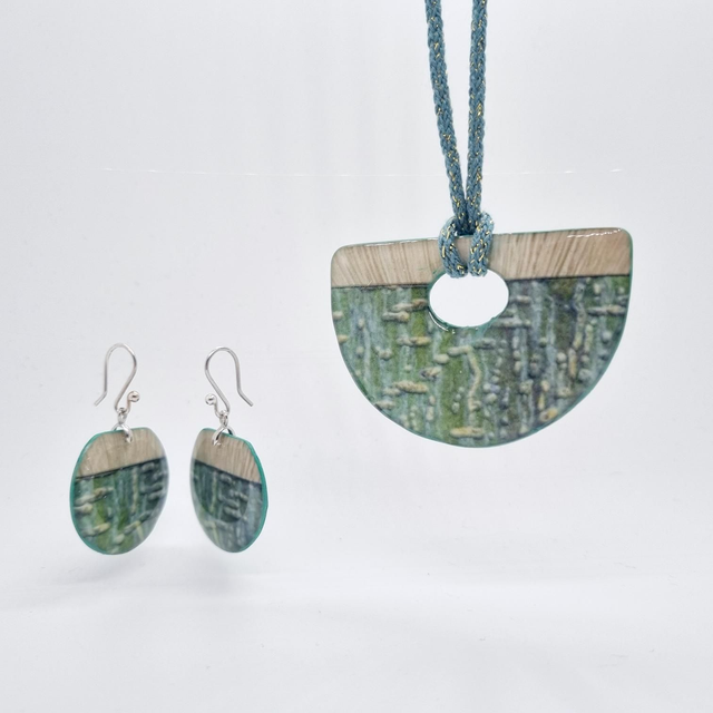 Parure boucles pendentif vert