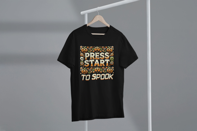 Press Start To Spook, Halloween Humor, Gaming Fun. Drücken Sie Start, um zu spuken, Halloween-Humor, Spielspaß