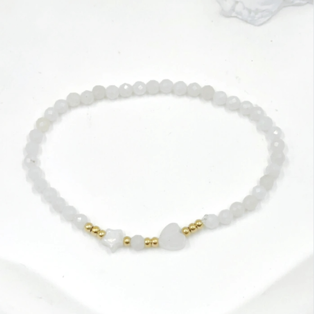 Bracelet étoile & cœur hématite blanc