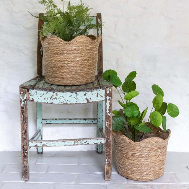 Seagrass Basket Planter Frill Edge Small