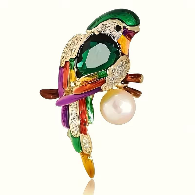 Fashion Parrot Pearl and Rhinestone Brooch