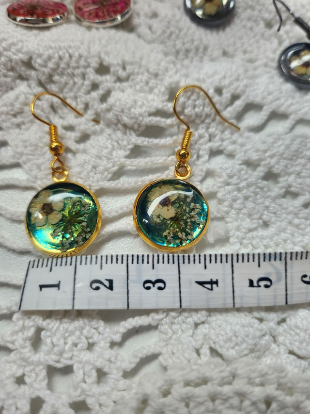 Boucles d'oreilles fleurs fond bleue et argent