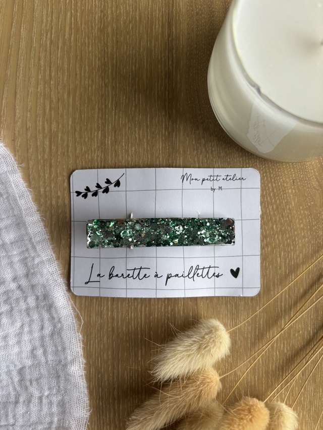 La barette à paillettes - Vert sauge