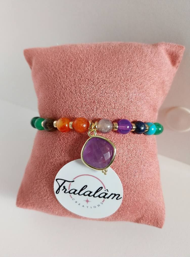 ✨Bracelet jonc &quot;améthyste chakras arc-en-ciel&quot; ✨