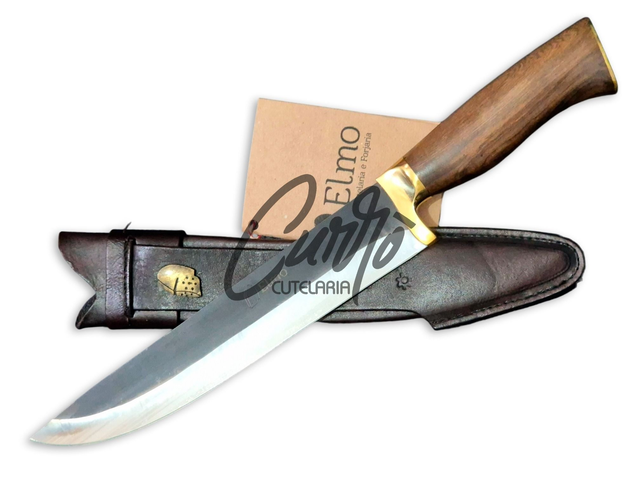 Faca Churrasco Elmo Brut Forge Cabo Madeira Nobre Bainha 9 Pol