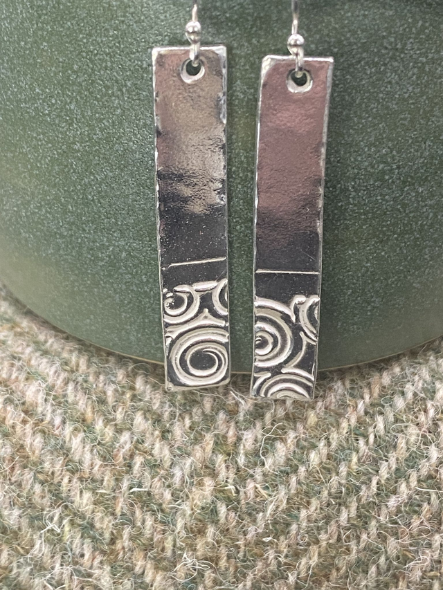 Fine Silver Half Textured Oblong Earrings