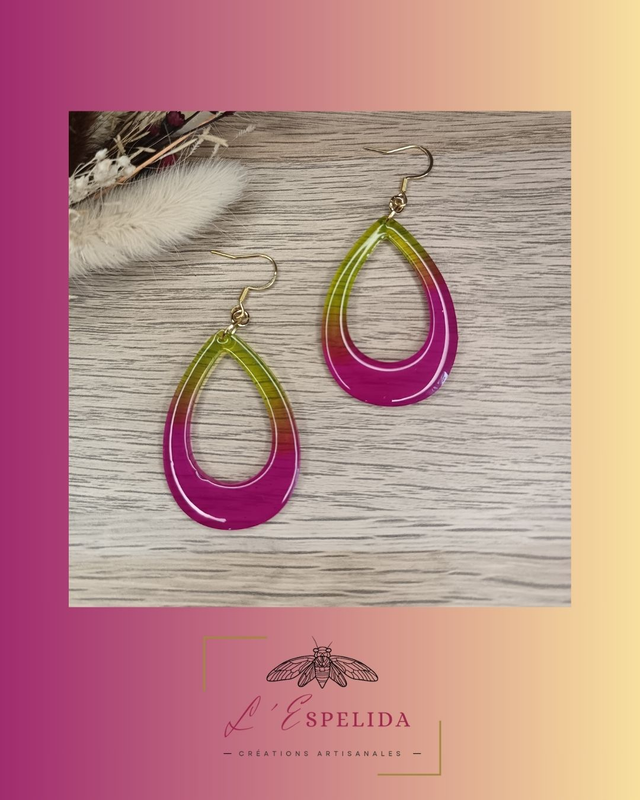 Gouttes ovales vertes et roses