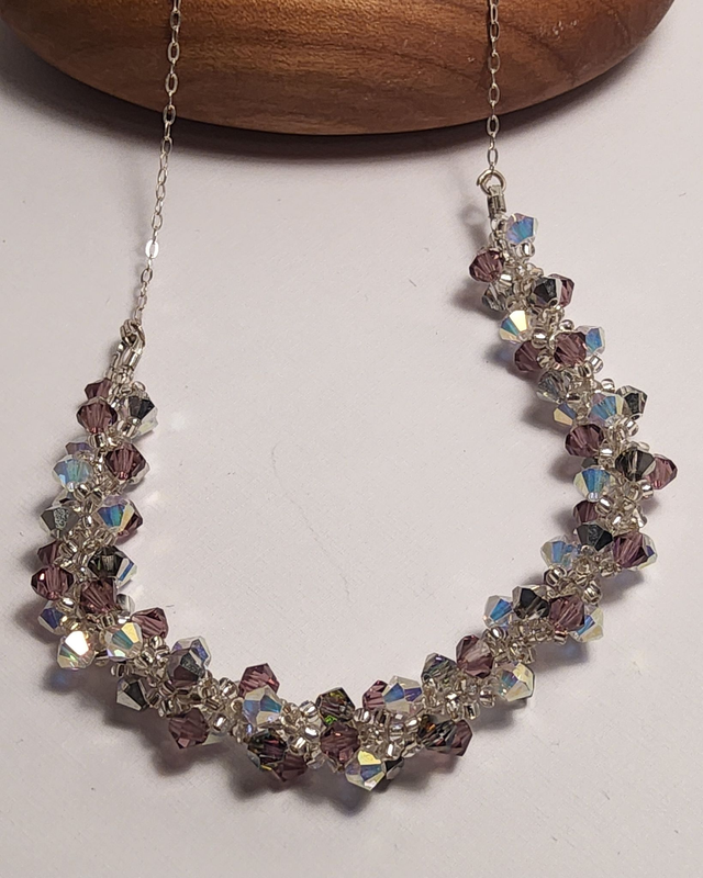 Handsewn amethyst ab crystal sterling silver necklace 