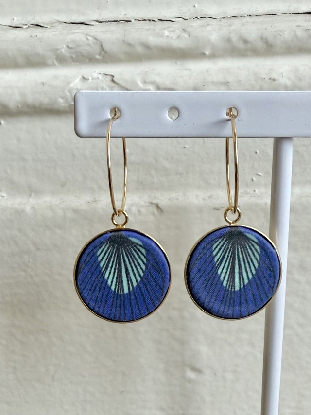 Boucles d'oreilles - CREOLES PLUMES - bleu et vert