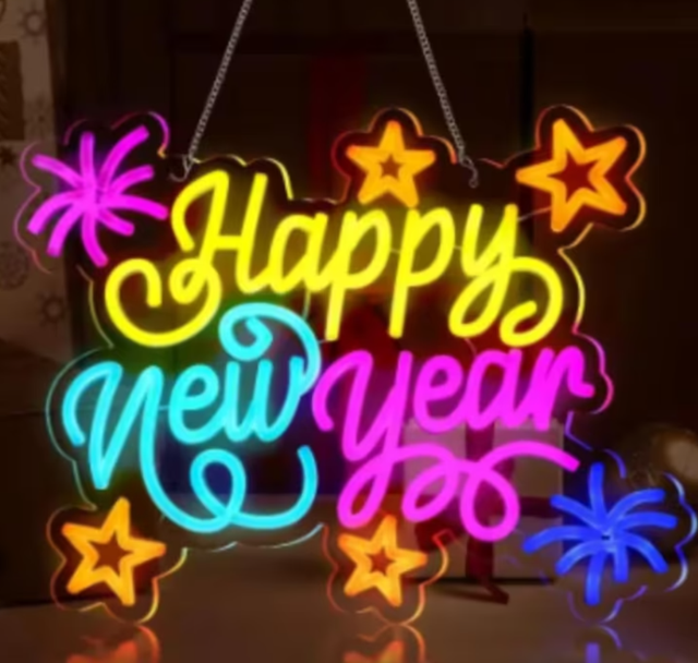 LED lamp neon stijl Happy New Year (40x32cm)