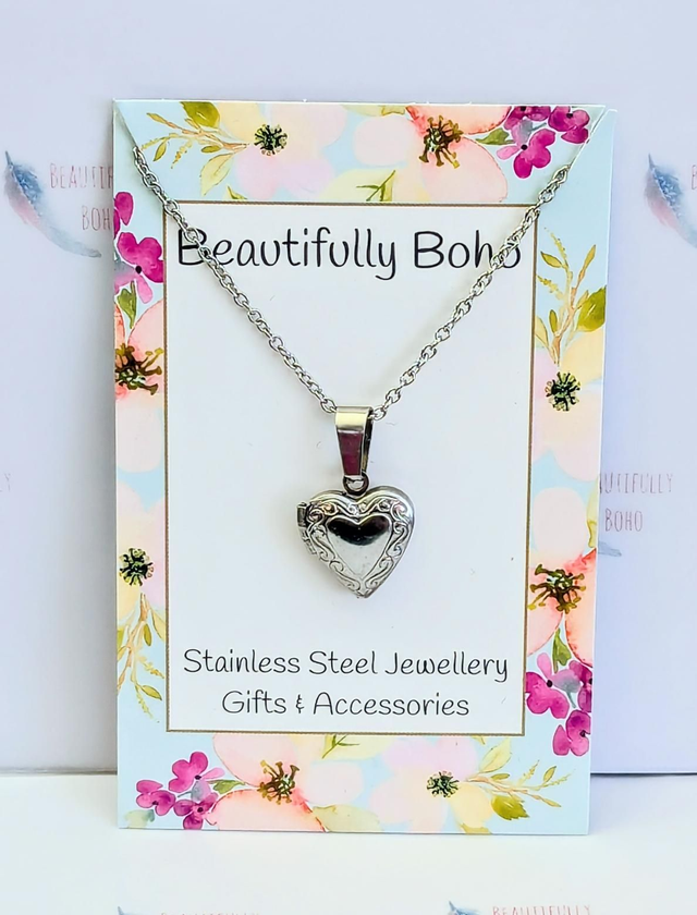 Stainless Steel Necklace With Heart Locket Pendant 