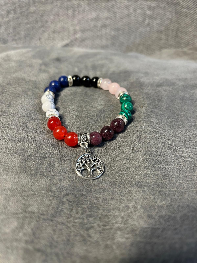 Garnet, White Howlite, Red agate, Obsidian, Rose Quartz, Green Malachite, Lapis Luzli Bracelet